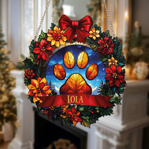A Paw Print Christmas Wreath Suncatcher